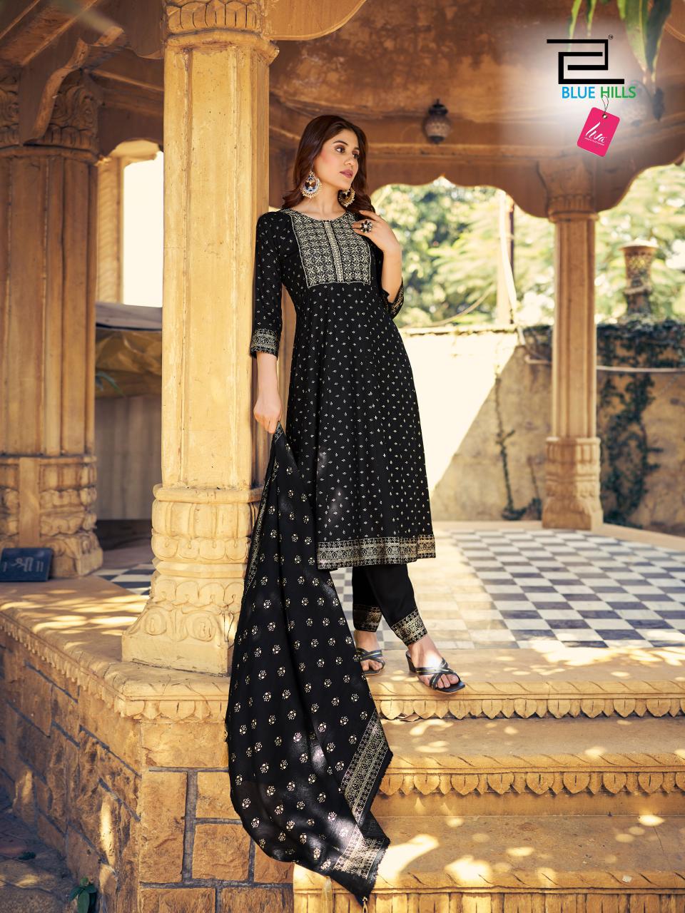 Meera By Blue Hills Rayon Printed Anarkali Kurti With Bottom Dupatta Wholesale Market In Surat